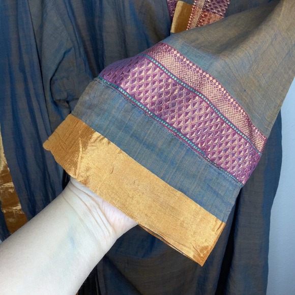 CP Shades Top Small Tan Multi Iridescent Trim Wrap Tunic Duster Lagenlook Boho - Picture 6 of 12